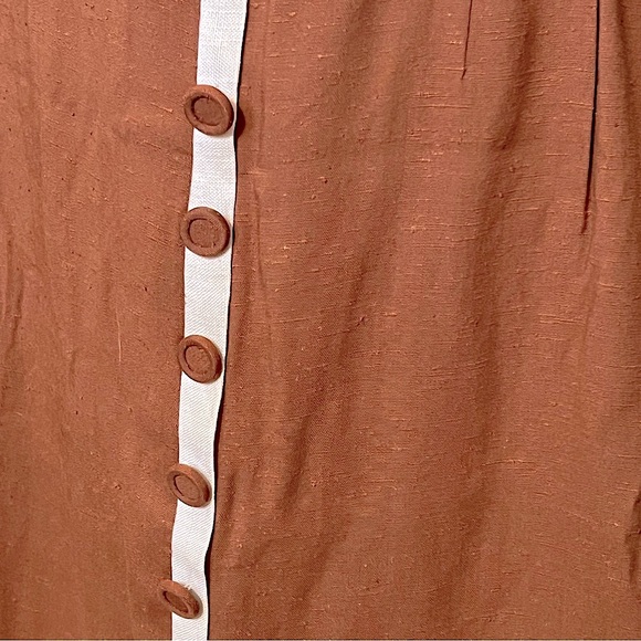 1940s Two Tone Linen Dress, Handmade A-Line, Orange, Cream, Vtg Academia, Sm - Picture 7 of 14